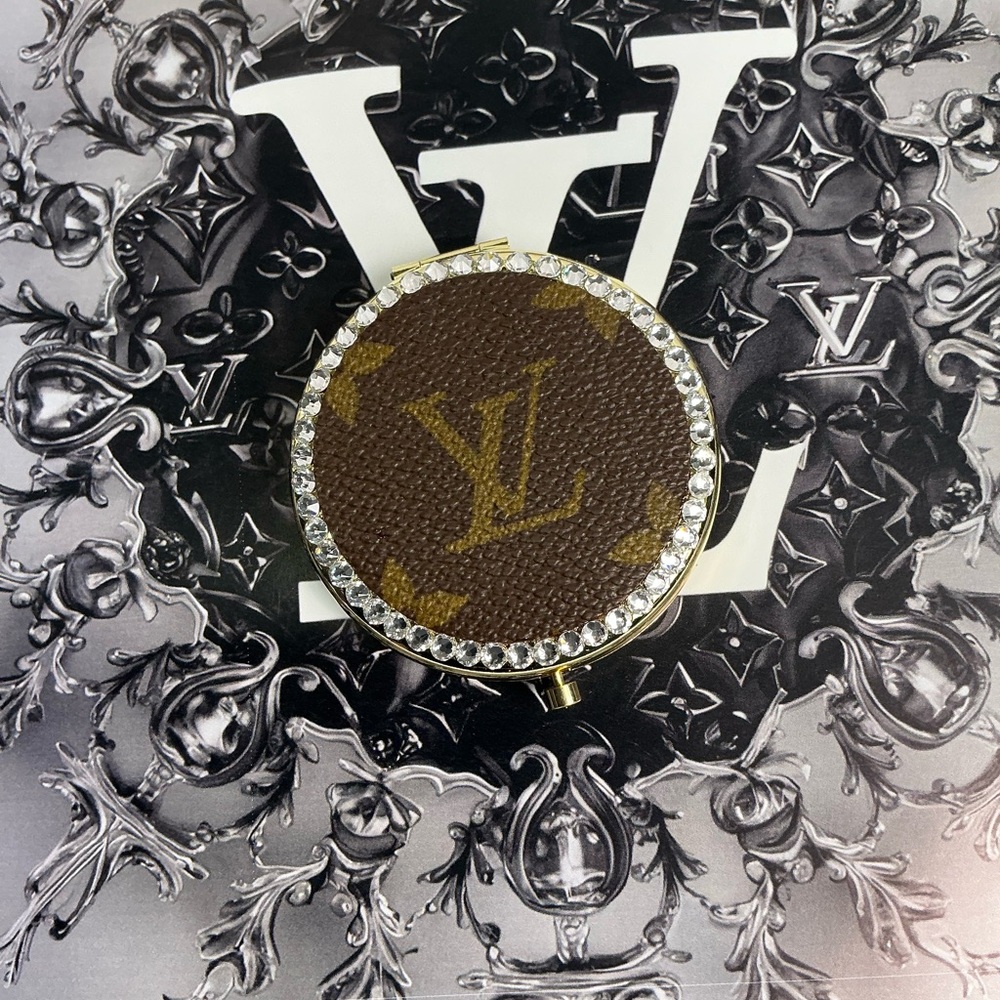 Louis Vuitton Brown Monogram Canvas Compact Mirror Gold Swarovski Crystals